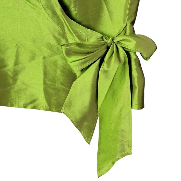 Sunny Leigh Womens 100% Silk Green Y2K Cyber Metallic Party Date Wrap Top Size 4 - Picture 5 of 8